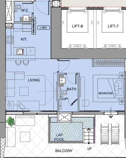 One by Binghatti 1 bed floor plan, 1,042 sqft