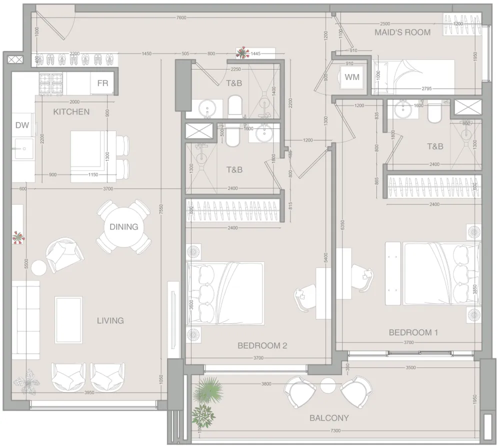 VERDAN1A 2 bed floor plan, 1,367 sqft