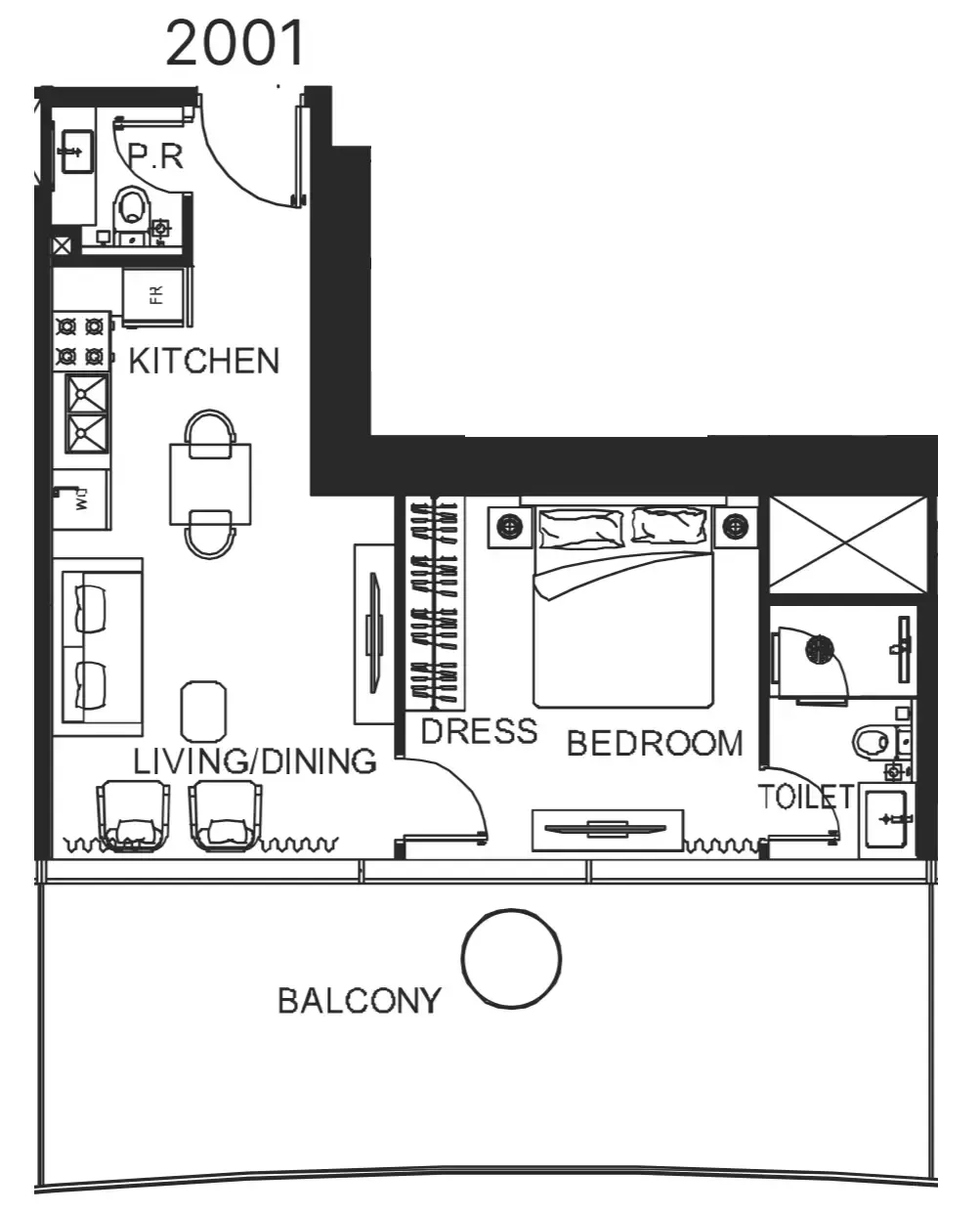 The WOW Tower 1 bed floor plan, 775 sqft