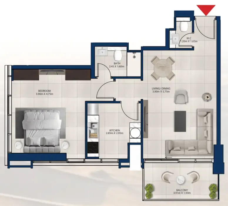 Al Vista 1 bed floor plan, 789 sqft