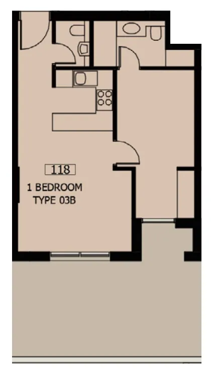 Al Mamsha Sharjah 1 bed floor plan, 956 sqft
