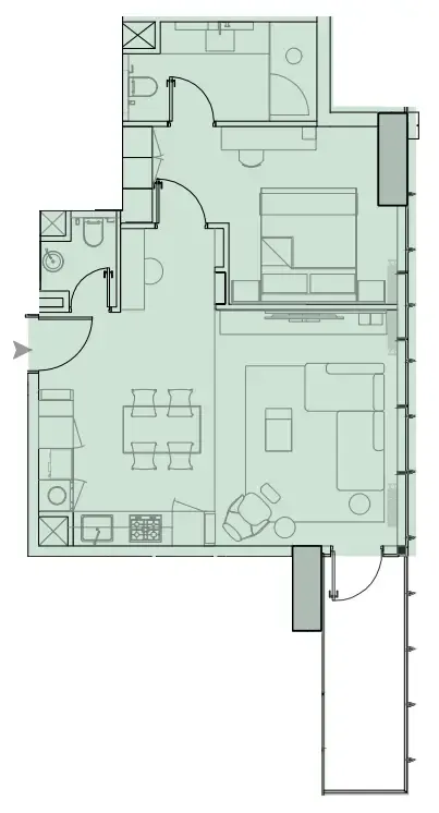 Wynwood Horizon 1 bed floor plan, 751 sqft