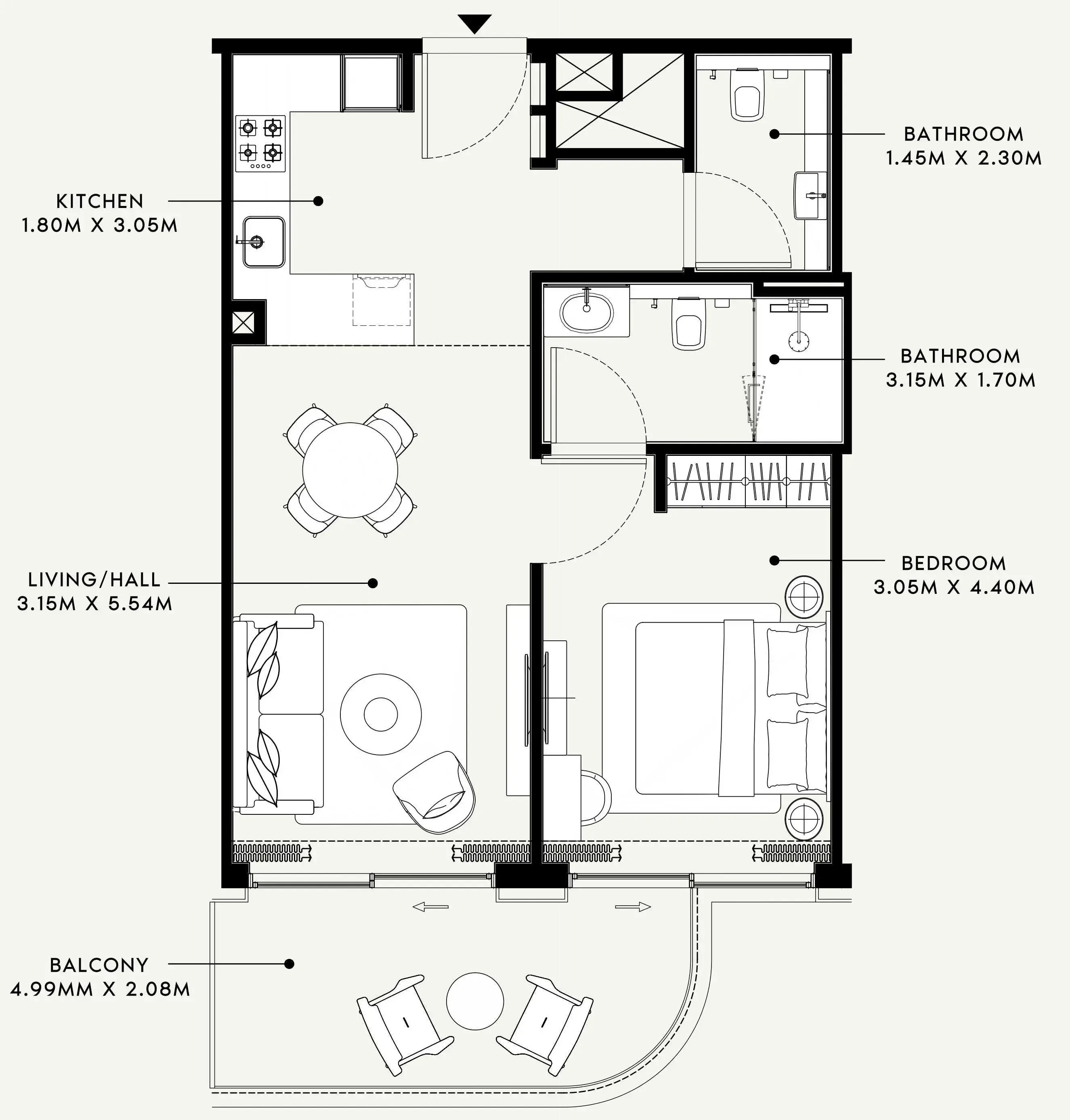 Azizi Venice 1 bed floor plan, 722 sqft