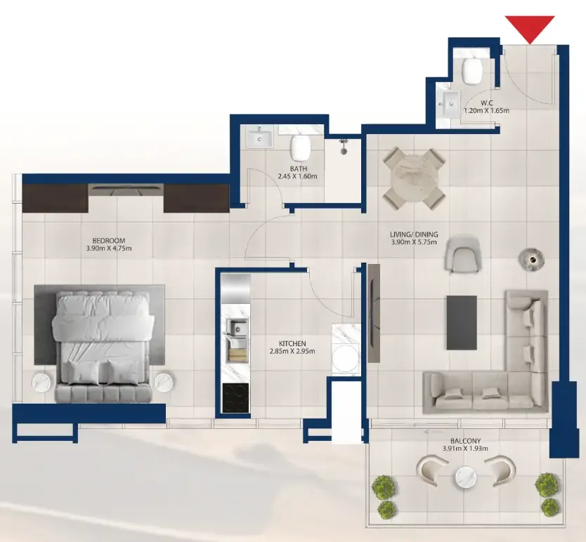 Al Vista 1 bed floor plan, 789 sqft