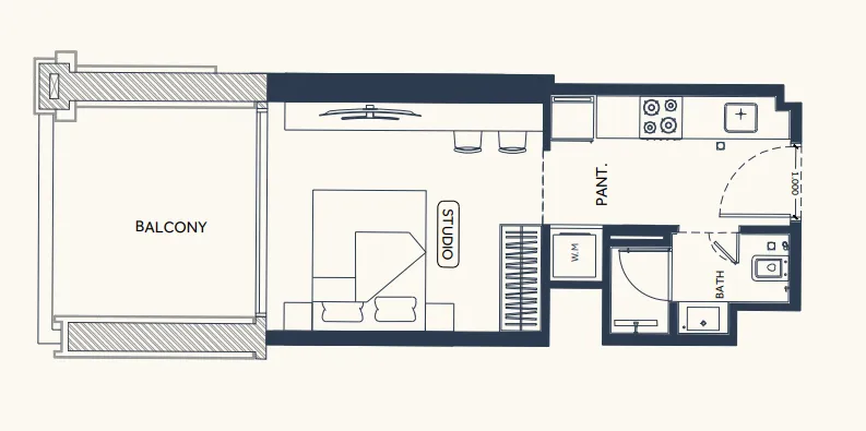 Binghatti Elite Studio floor plan, 376 – 377 sqft