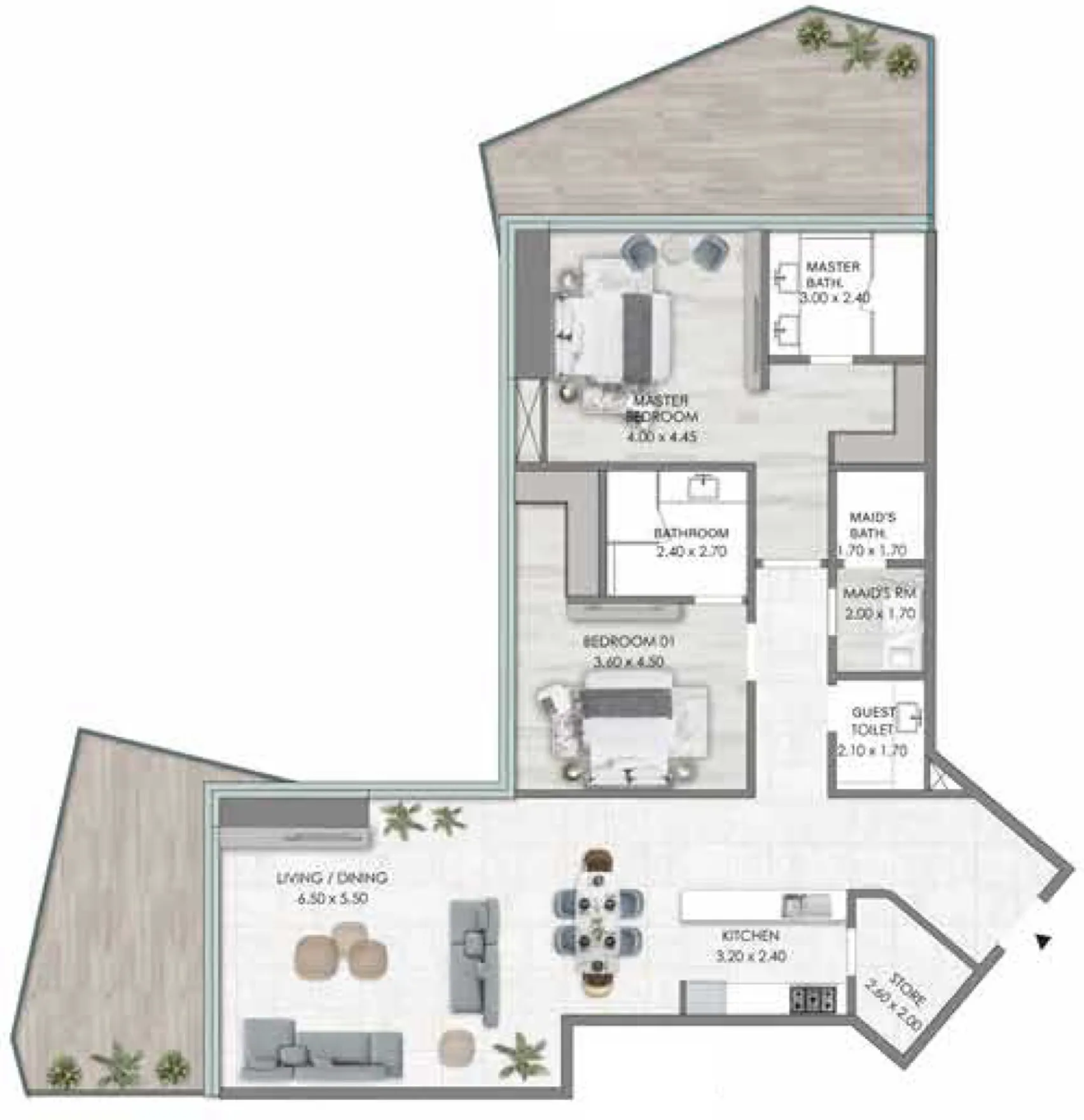 Habtoor Grand Residences 2 bed floor plan, 2,294 sqft