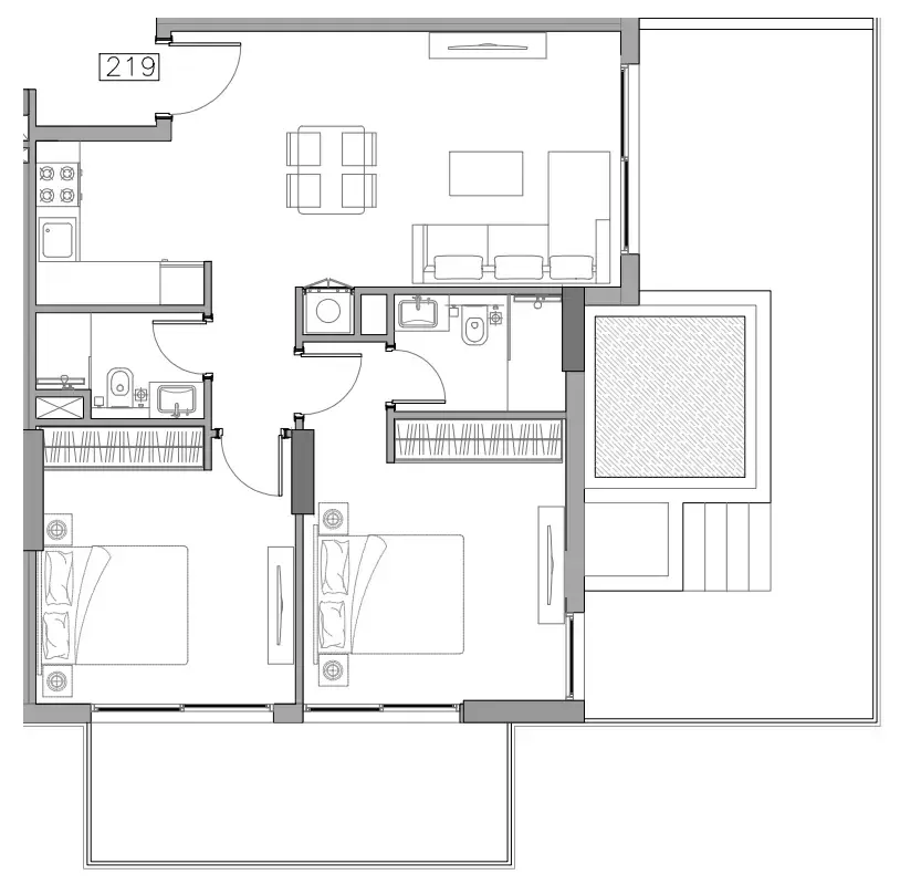 Trevino 2 bed floor plan, 1,268 sqft