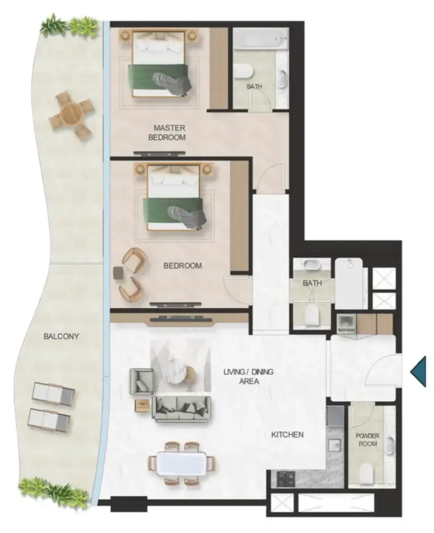 Oystra 2 bed floor plan, 1,672 sqft