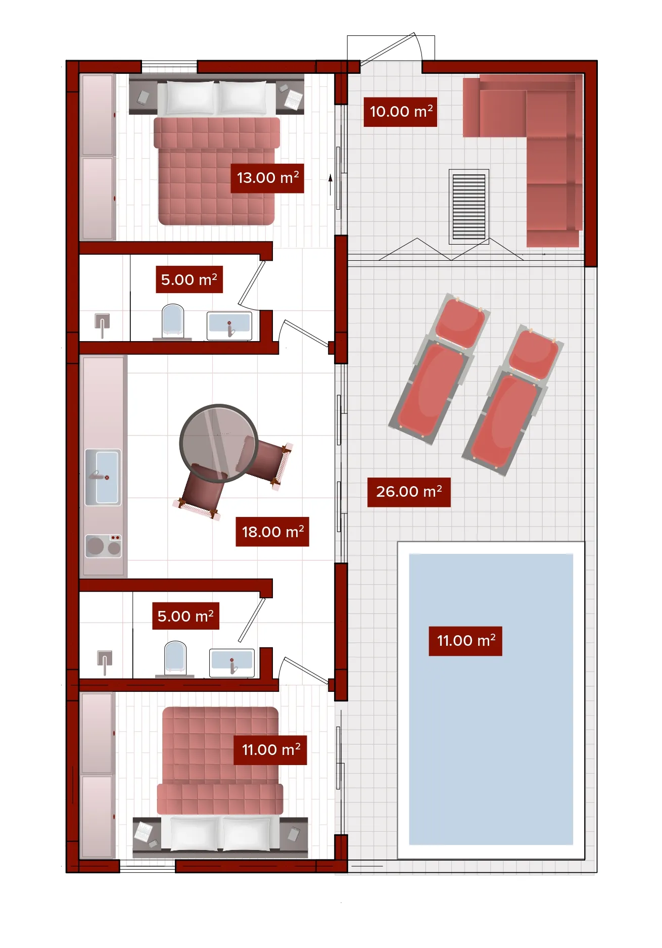 Teus Ramada Nusa Dua by Wyndham 2 bed floor plan, 1,065 sqft