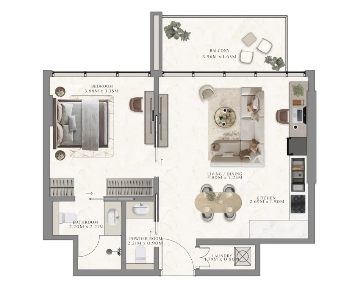 The Collection at Taiyo 1 bed floor plan, 640 – 655 sqft