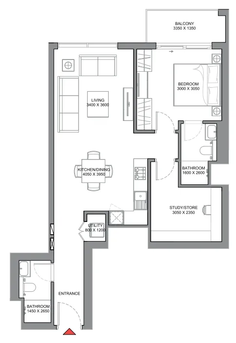 340 Riverside Crescent 1 bed floor plan, 868 sqft