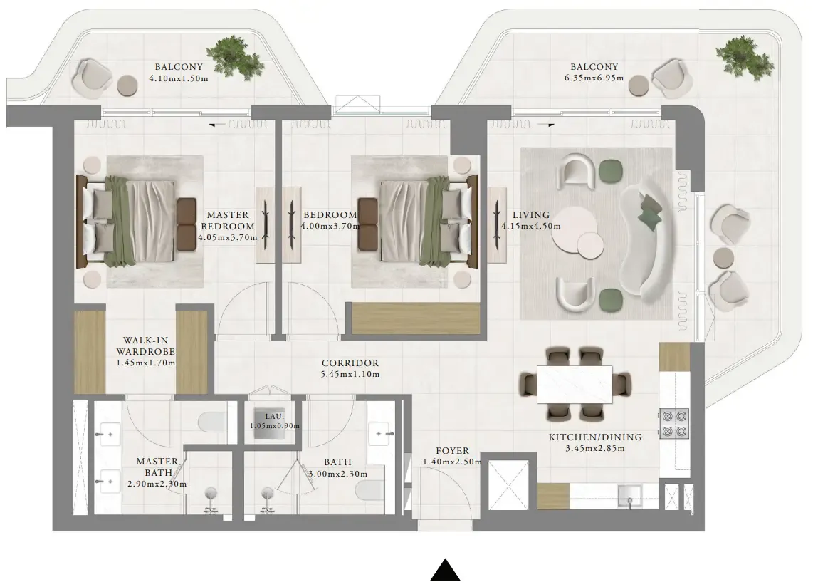 Sera 1 2 bed floor plan, 1,349 – 1,350 sqft