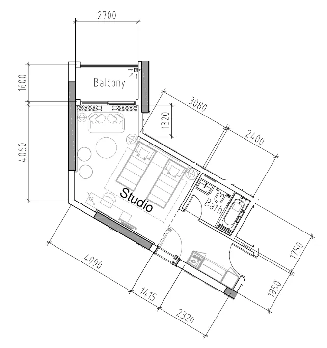 Damac Hills 2 - Hotel Edge by Rotana Studio floor plan, 434 sqft