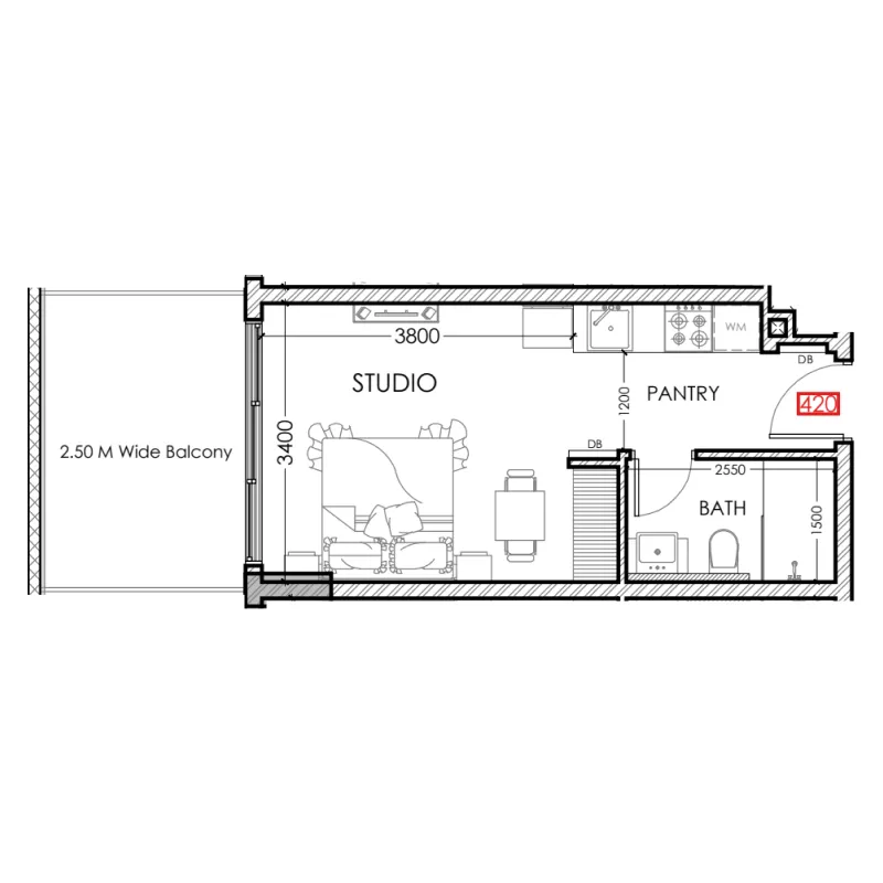 Al Haseen Residences 5 Studio floor plan, 373 sqft