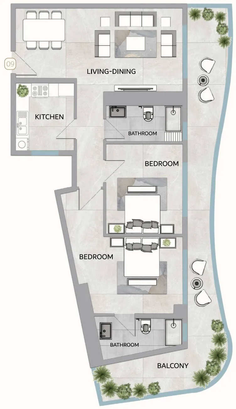 One 678 Residences 2 bed floor plan, 1,788 – 2,341 sqft