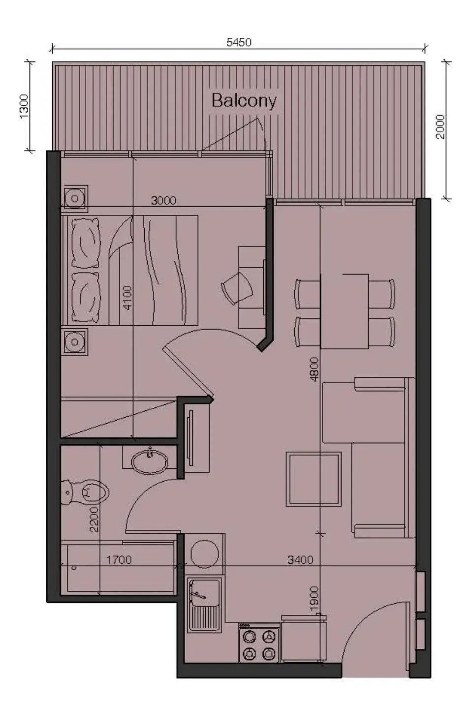 The Gate 1 bed floor plan, 495 sqft