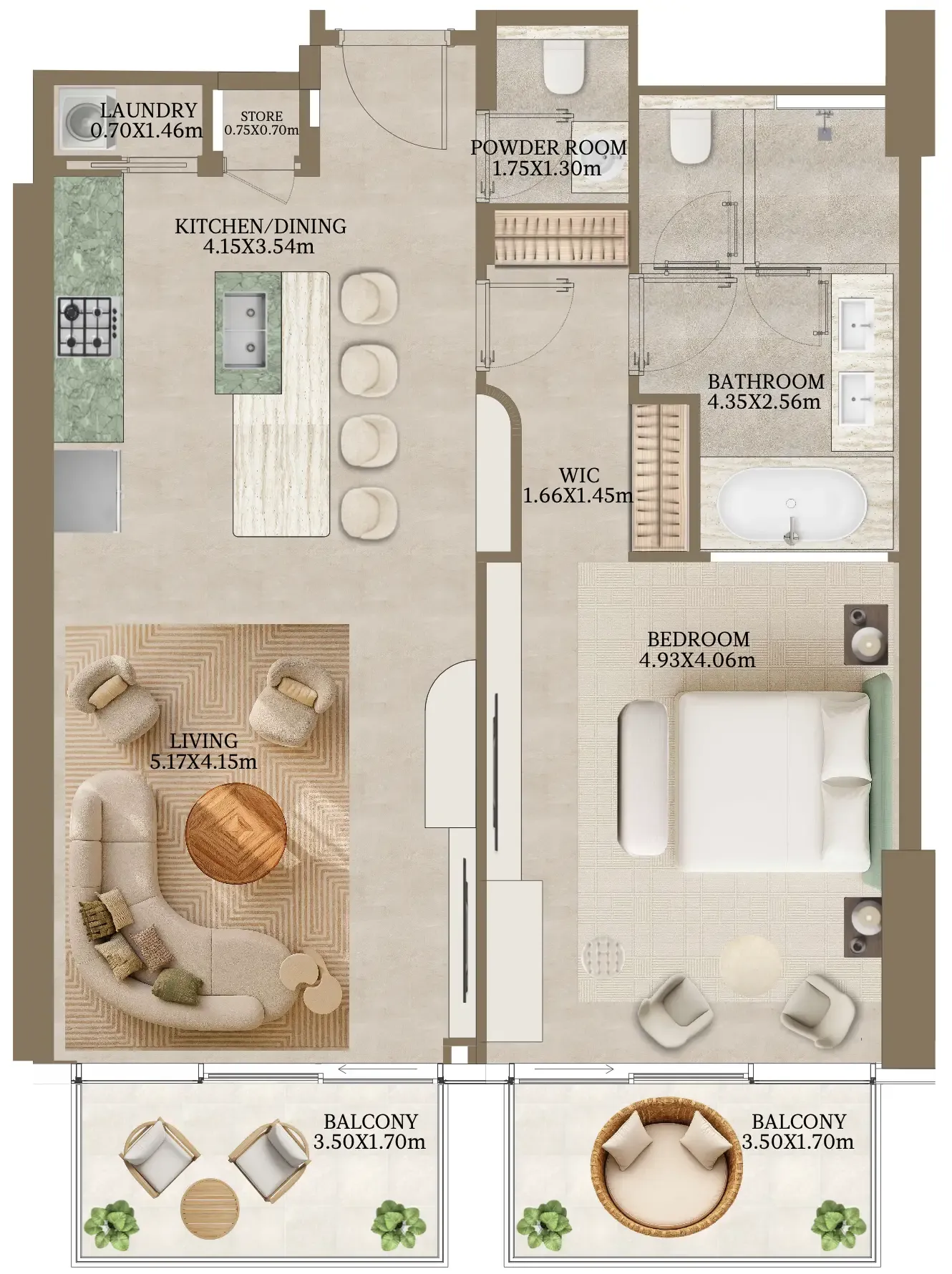 Nasim Al Bahr Residences 1 bed floor plan, 1,027 sqft
