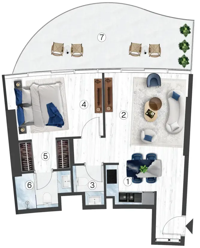 Radisson Blu Hotel & Residences 1 bed floor plan, 851 sqft