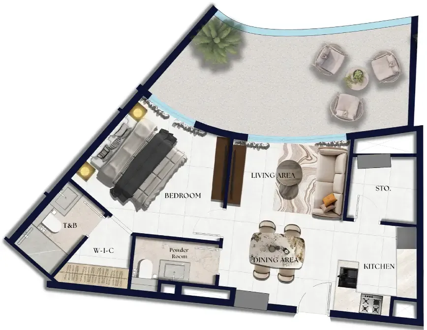 Xenia Residence 1 bed floor plan, 843 sqft