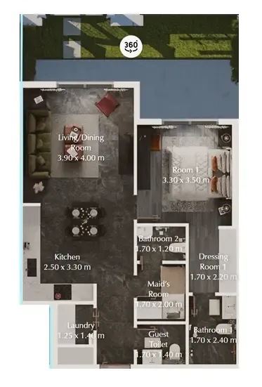 Bab Al Qasr Garden Residences 65 1 bed floor plan, 925 sqft