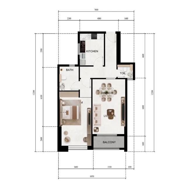Lily Tower 1 bed floor plan, 802 sqft