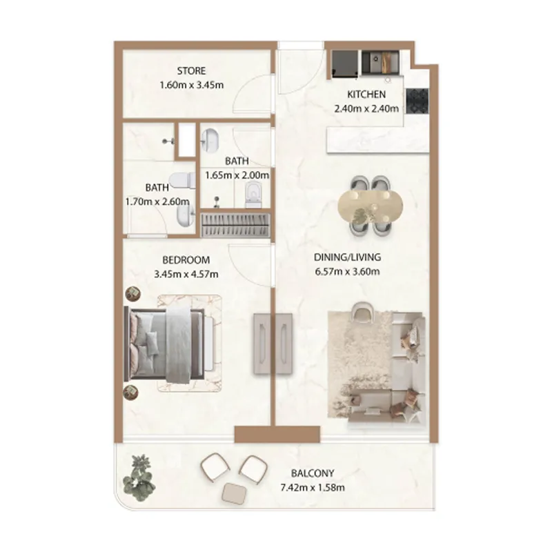 Veda by AUM Development 1 bed floor plan, 850 sqft