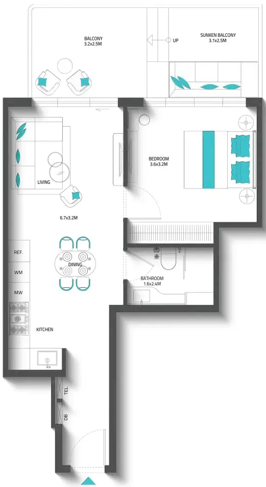 Reef 996 1 bed floor plan, 699 – 700 sqft
