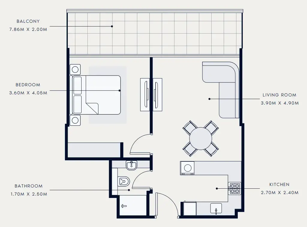 Riviera Azure 1 bed floor plan, 687 – 761 sqft