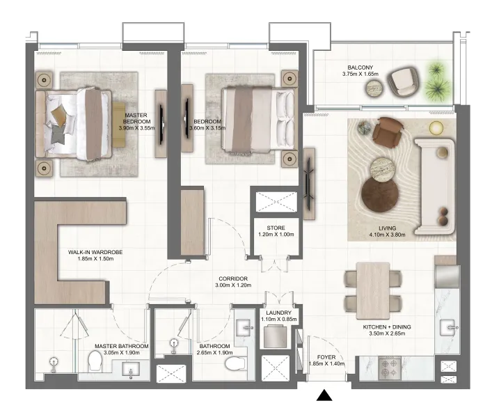 Terra Heights 2 bed floor plan, 1,095 sqft