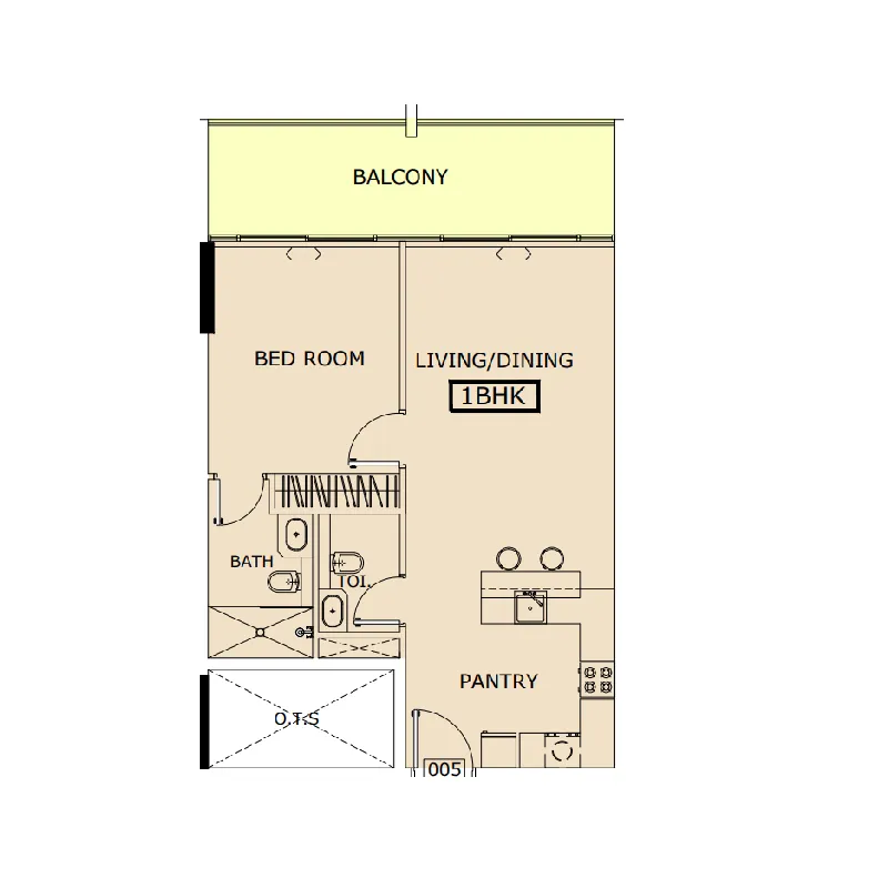 Azra Residence 1 bed floor plan, 795 sqft