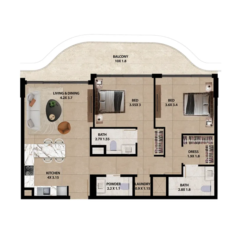Marquis Horizon 2 bed floor plan, 1,100 – 1,440 sqft
