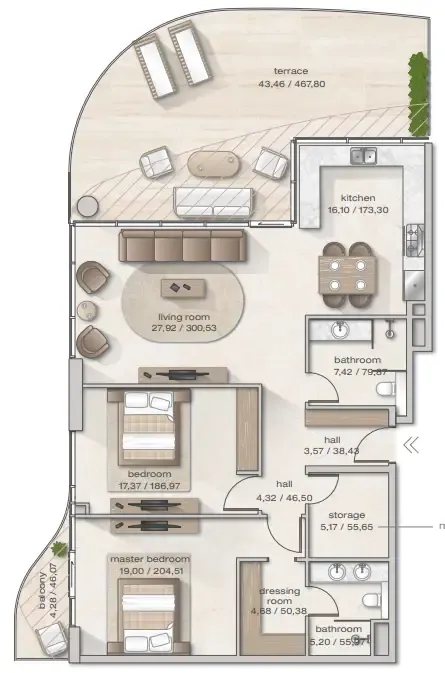 Zephyra Residences 2 bed floor plan, 1,823 sqft