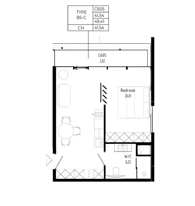 Bamboo Forest 1 bed floor plan, 527 – 538 sqft