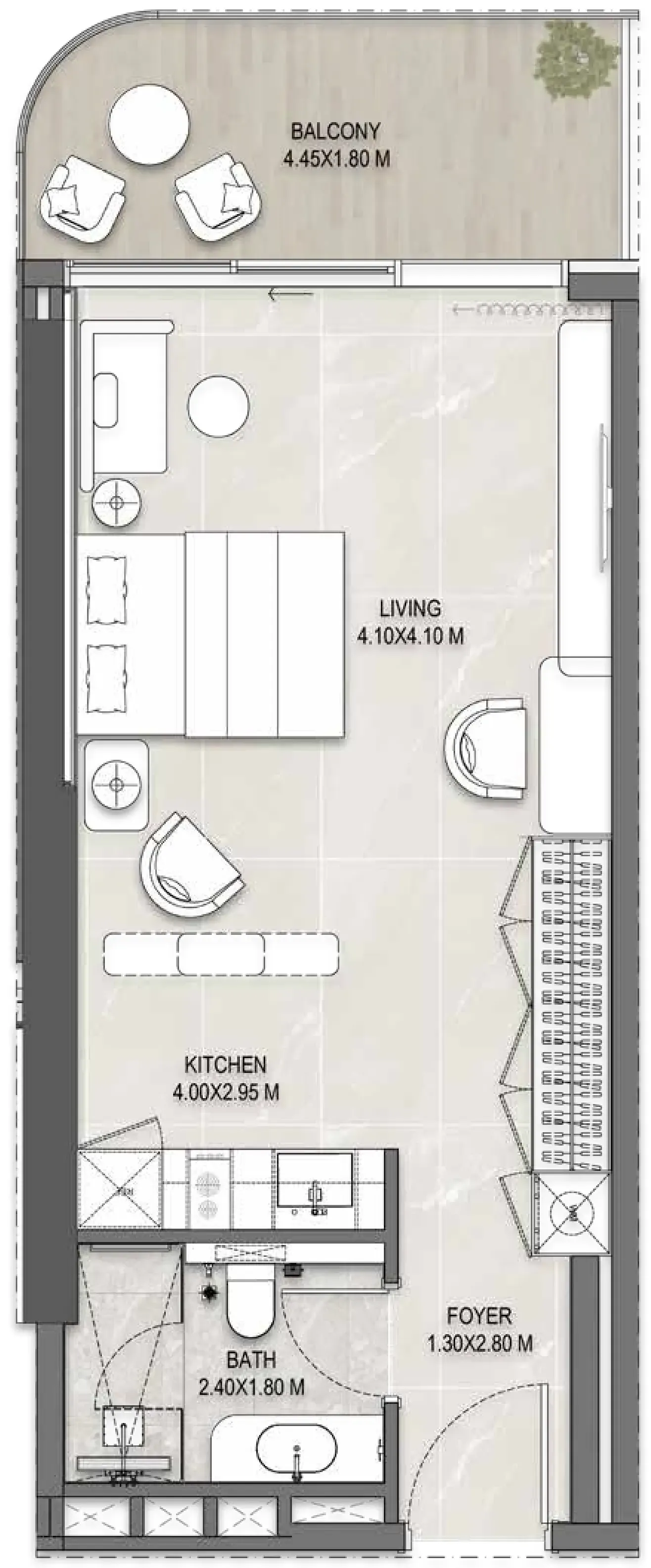 The Artery Residences Studio floor plan, 516 – 518 sqft