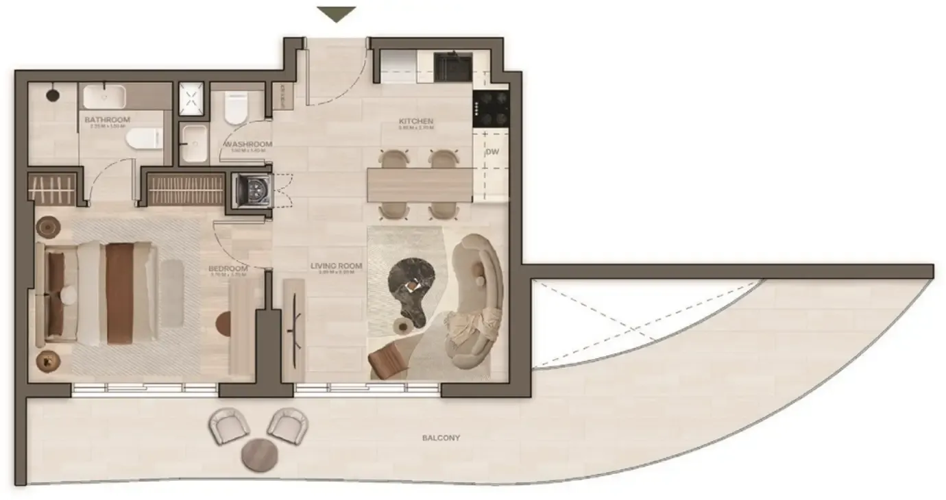 Stax 1 bed floor plan, 759 sqft
