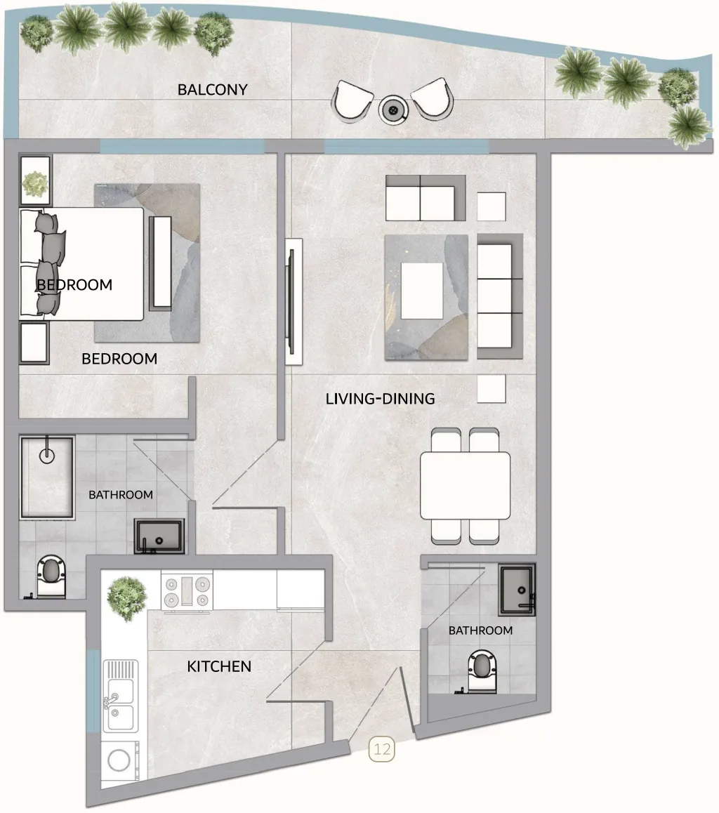 One 678 Residences 1 bed floor plan, 1,159 – 1,239 sqft