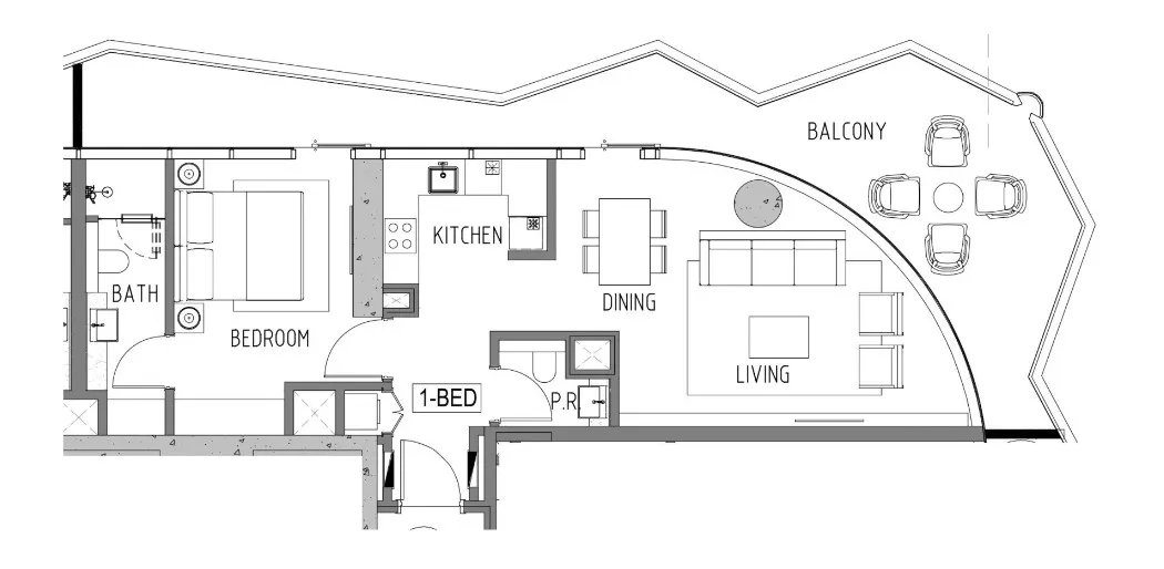 Volta 1 bed floor plan, 1,072 sqft