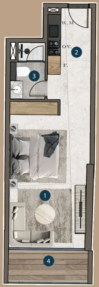 Mi Casa Studio floor plan, 492 sqft