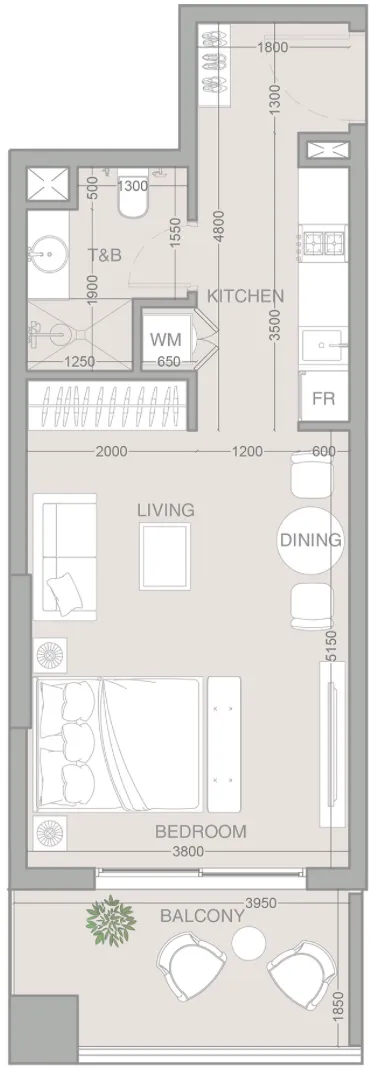 ESSENL1FE Residence Studio floor plan, 488 sqft