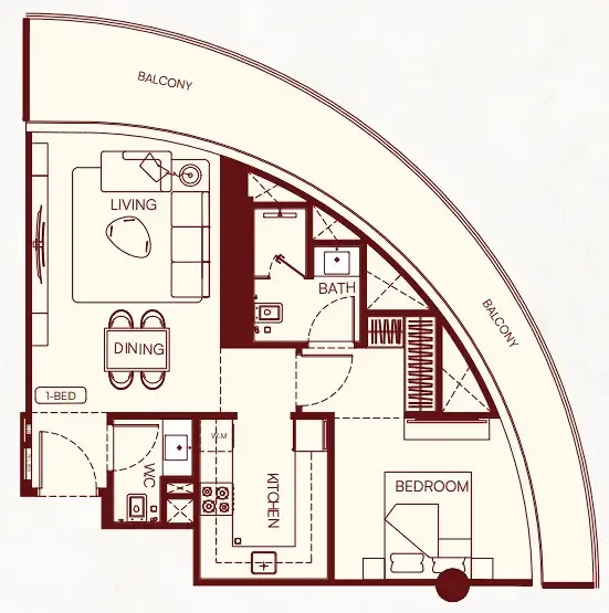 Binghatti Skyflame 1 bed floor plan, 867 sqft