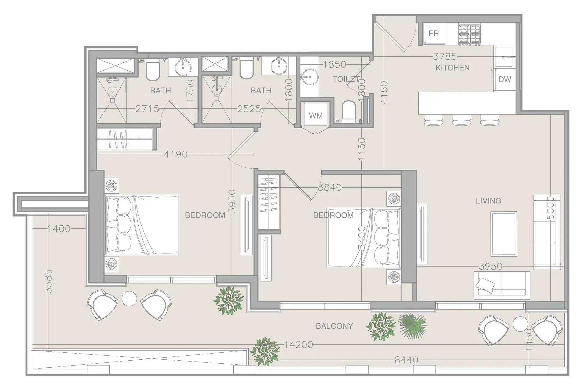 ELAR1S Rise 2 bed floor plan, 1,201 sqft