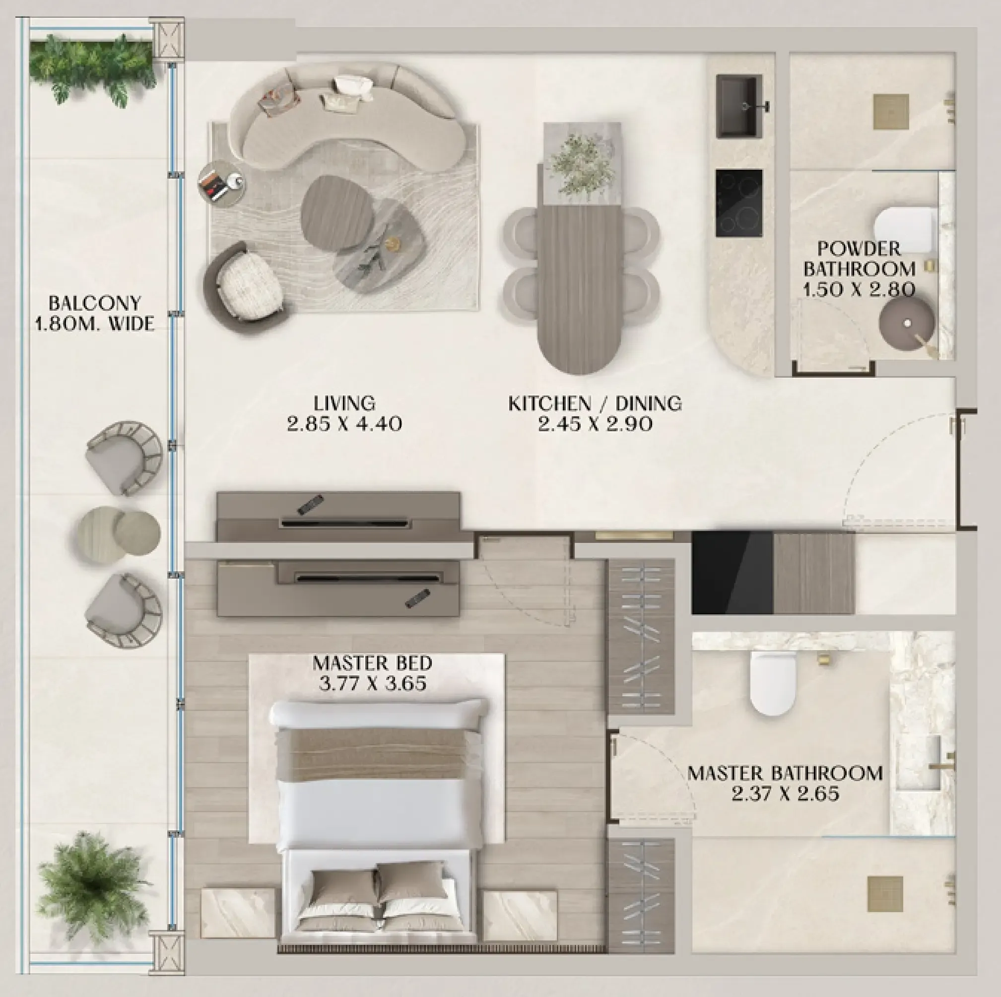 Soléva Beach Residences 1 bed floor plan, 819 sqft