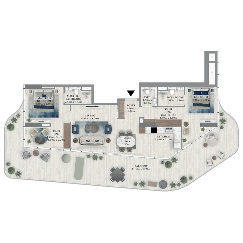 Royal Yacht Club Residence 2 bed floor plan, 1,887 sqft