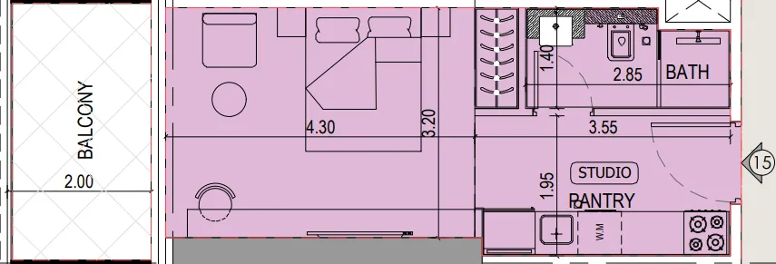 Binghatti Sky Terraces Studio floor plan, 391 sqft