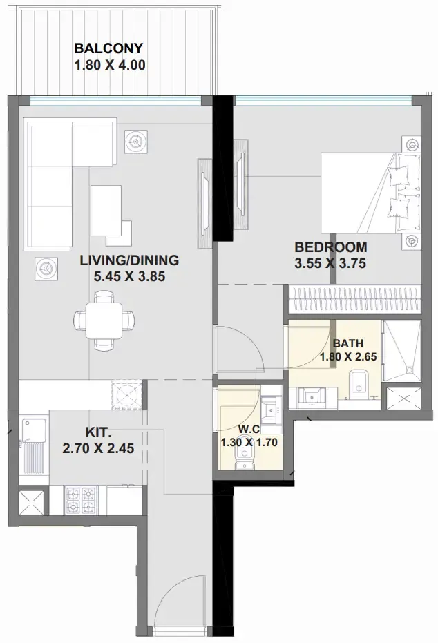 Ayaan Heights 1 1 bed floor plan, 784 sqft