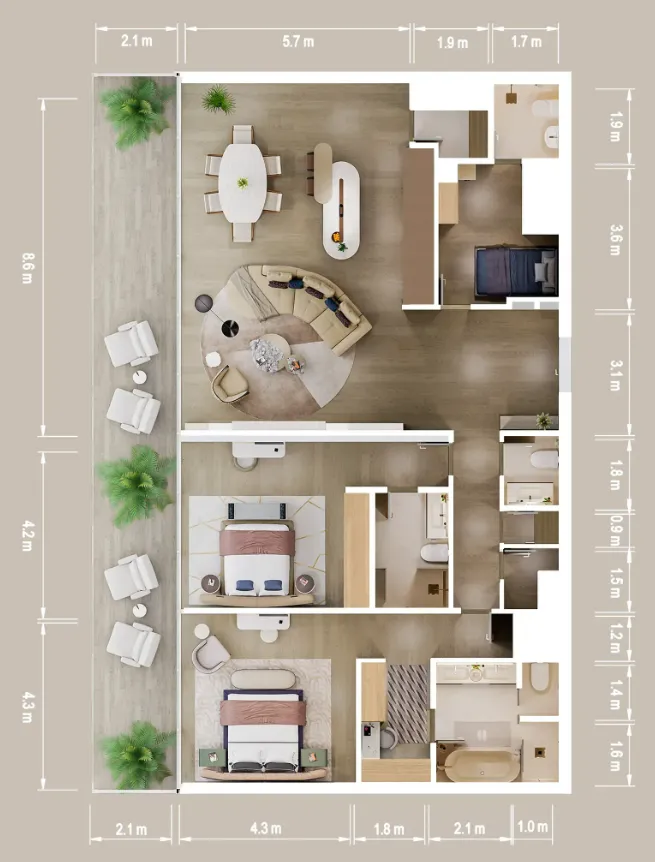 Mandarin Oriental Residences 2 bed floor plan, 2,201 sqft