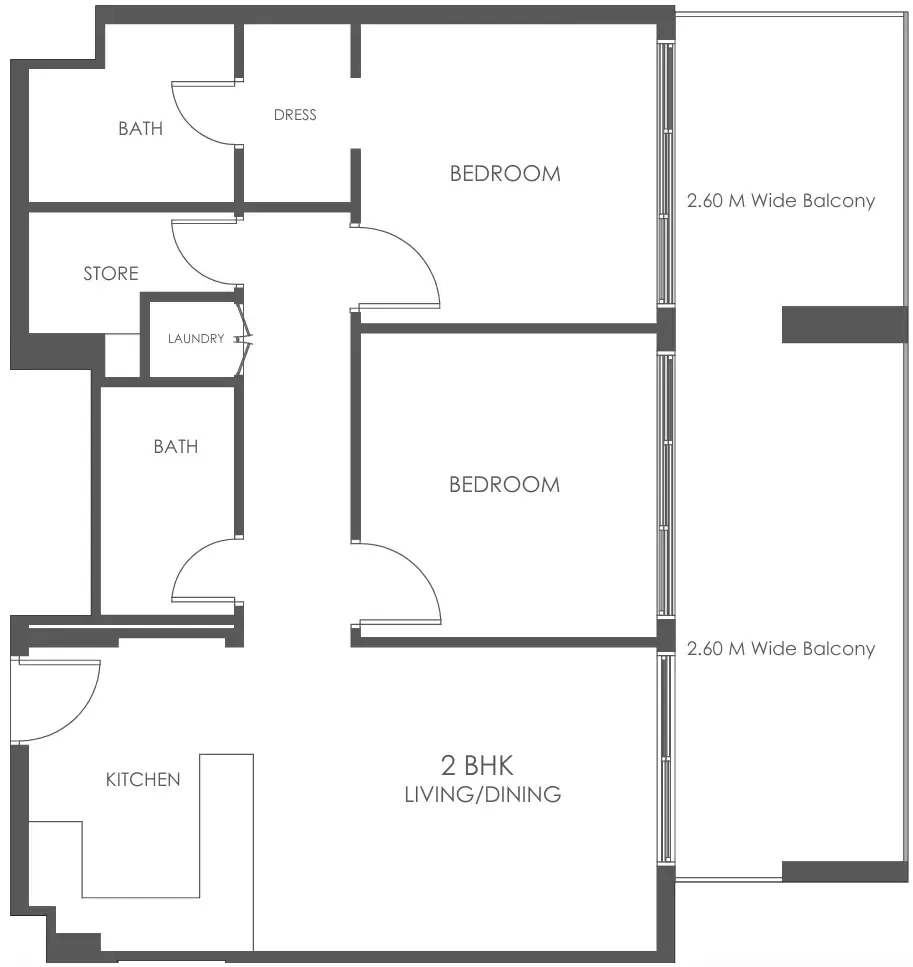 Al Haseen Residences 5 2 bed floor plan, 1,085 sqft
