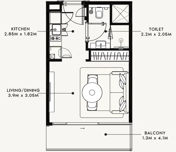 Azizi Milan Studio floor plan, 336 sqft