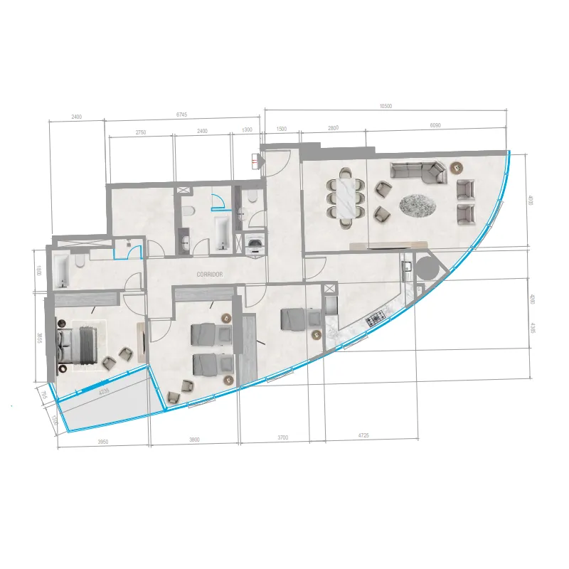 Orchid Towers Phase 1 3 bed floor plan, 1,675 sqft