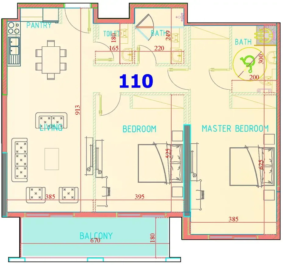 Carmel Residence 2 bed floor plan, 1,360 sqft